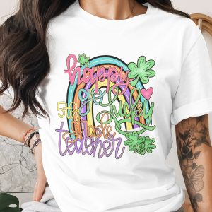 Happy Go Lucky 5th Grade Teacher PNG, St Patricks Day Sublimation Design, Rainbow Clover, Digital Download, DTF File For Teachers