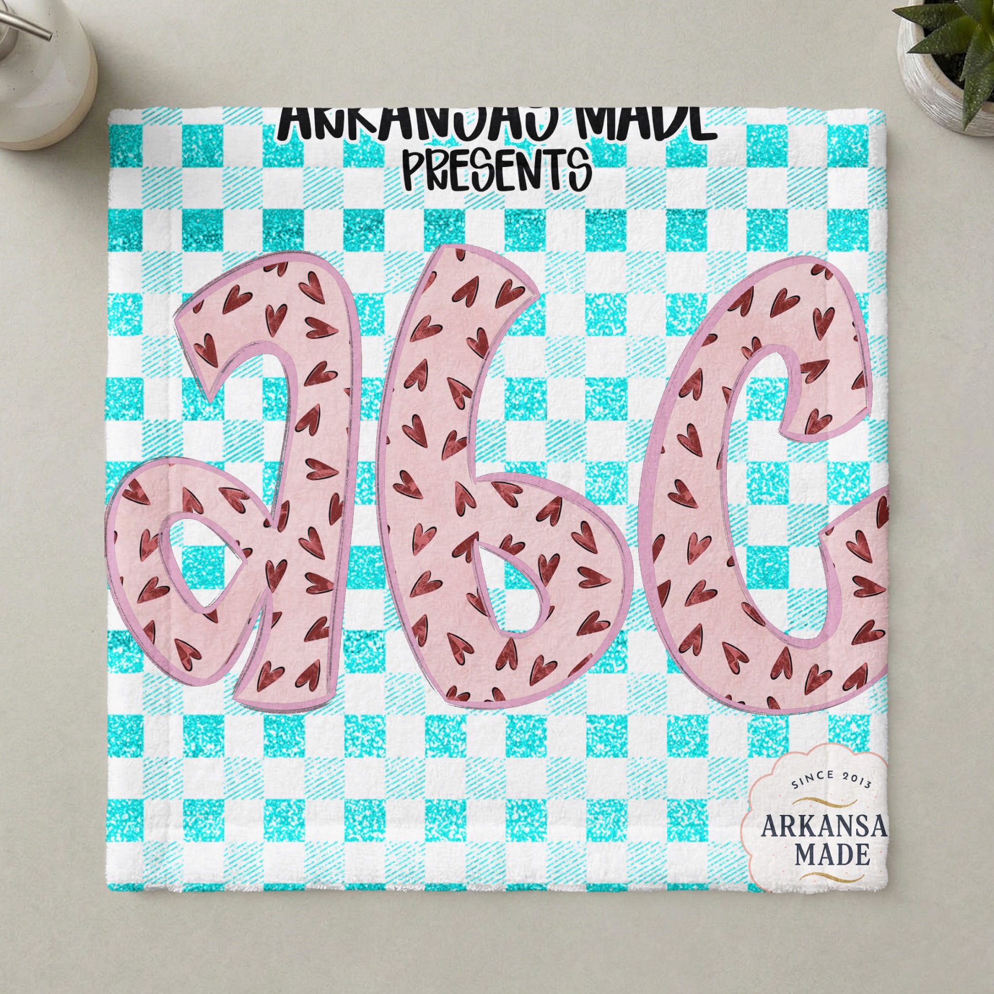 Pink Hearts Aqua Checkered Digital Alphabet PNGs, Full A-Z Alpha Letters, Sublimation DTF Digital Download for Crafts, Valentines, Cute Font - Image 6