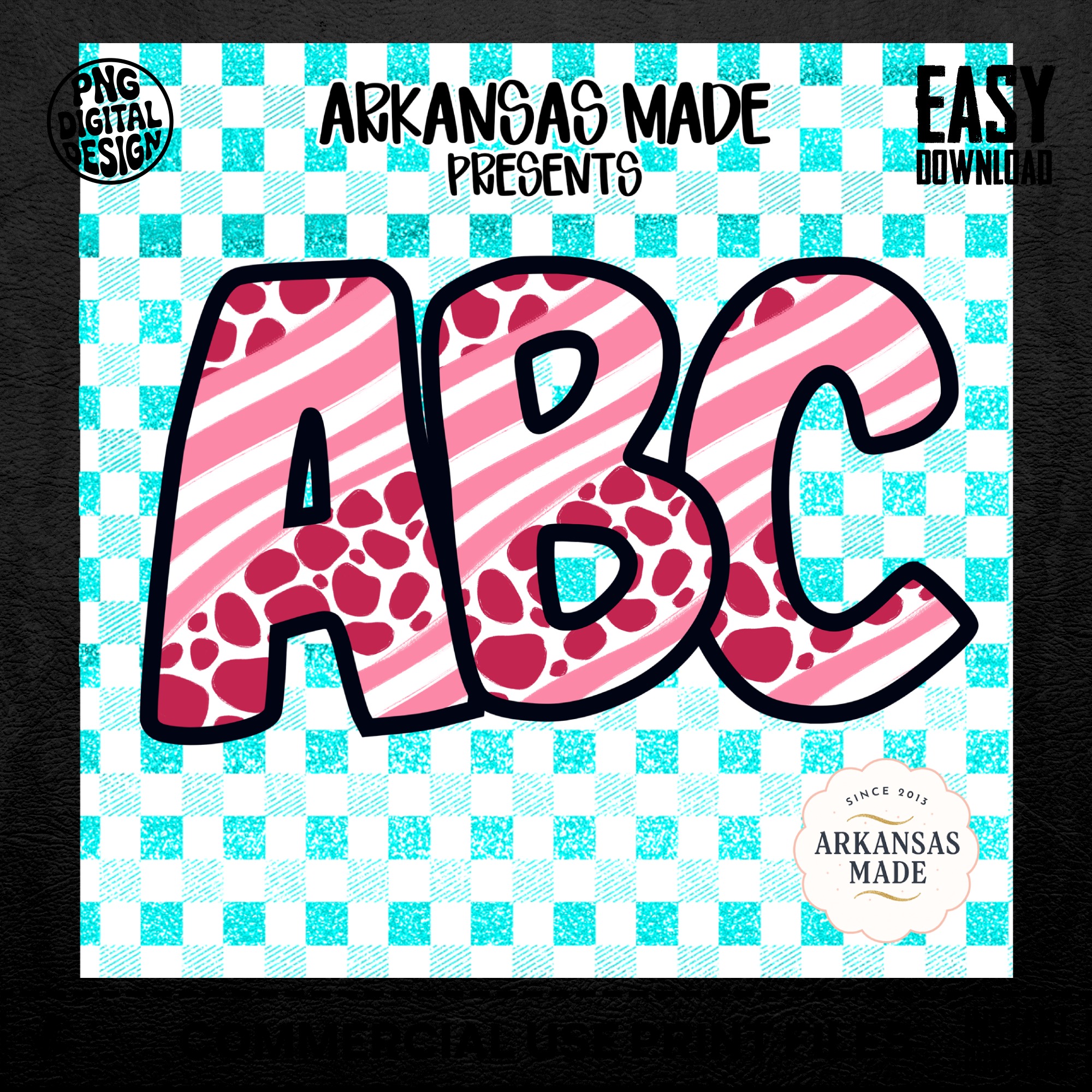 Digital, Pink Striped Abstract Spotted Full A-Z Alpha, Aqua Glitter Gingham Check, Sublimation DTF PNGs, Digital Download File, Trendy - Image 5
