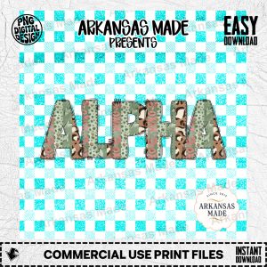 Alpha Letters Digital Download Set, Patchwork Letters PNG, Teal Buffalo Plaid, Sorority Alpha Girl Clipart, Trendy Graphic