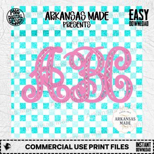 Pink Plaid Glitter Monogram Alpha Set Digital Download, Script Font Letters SVG PNG, Personalized Initials Design Bundle