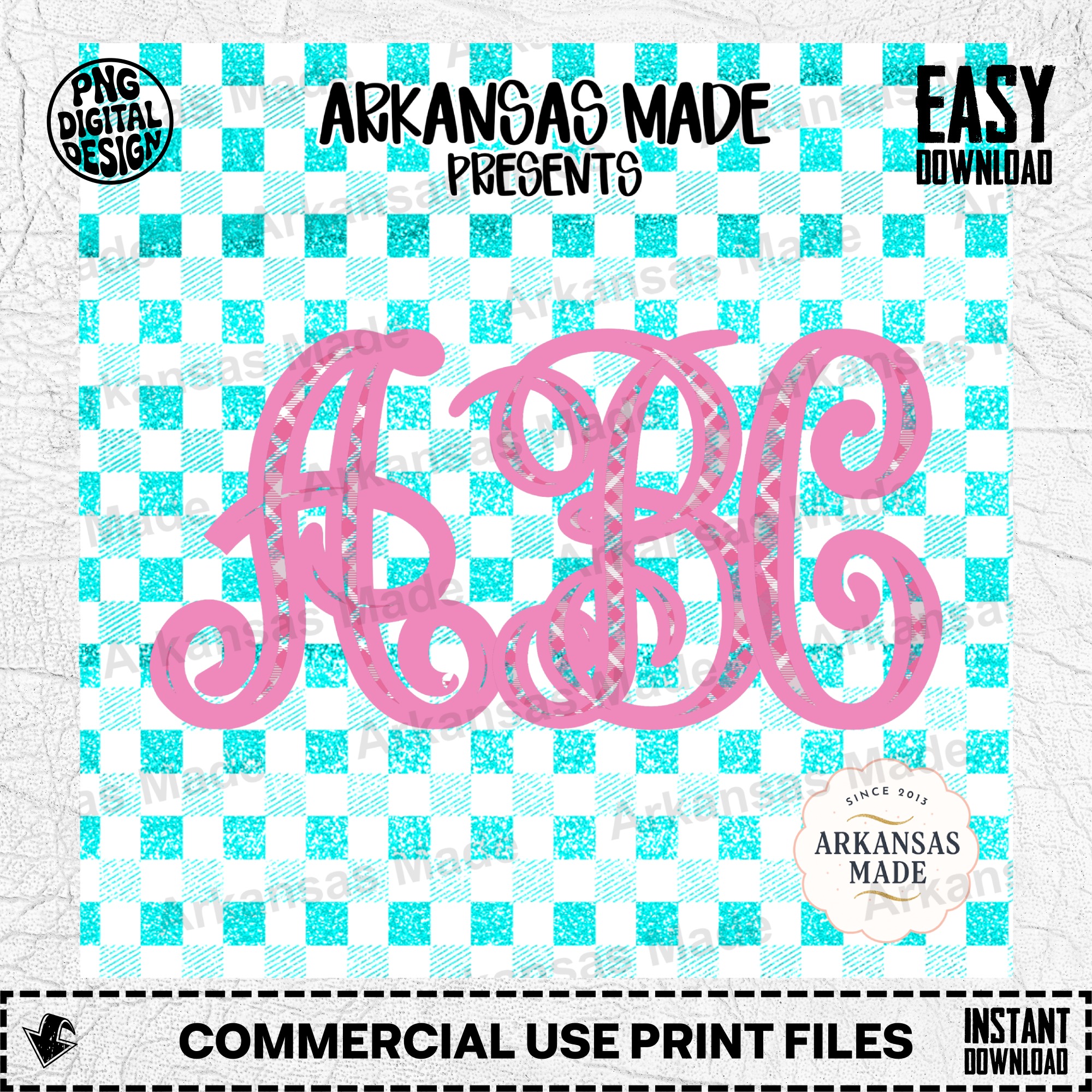Pink Plaid Glitter Monogram Alpha Set Digital Download, Script Font Letters SVG PNG, Personalized Initials Design Bundle