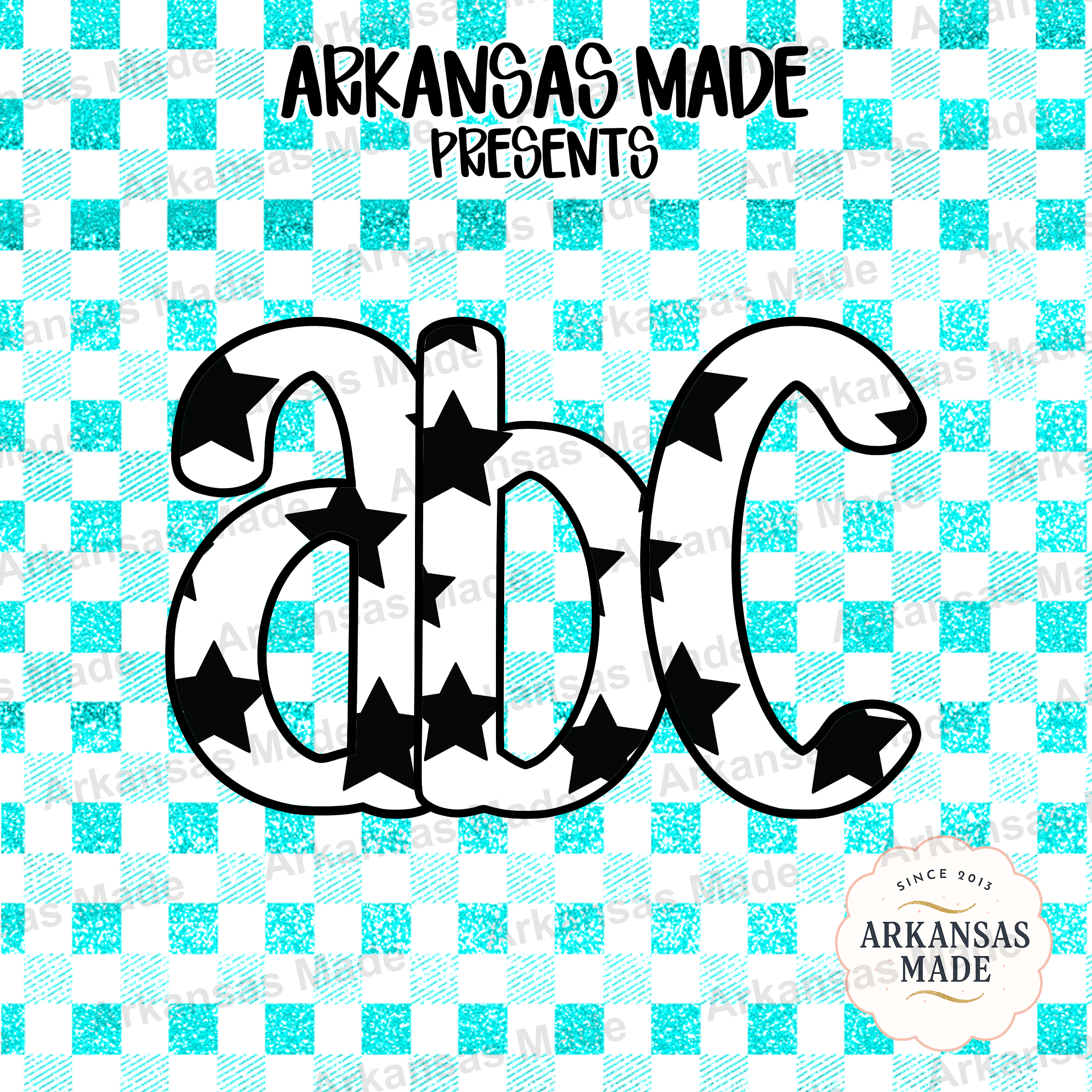 Stars ABC Digital Alpha Set, Faux Glitter Gingham Letters, Crafting Alphabet PNG Bundle, Cute Nursery Decor Font, Sublimation Design Digital - Image 4