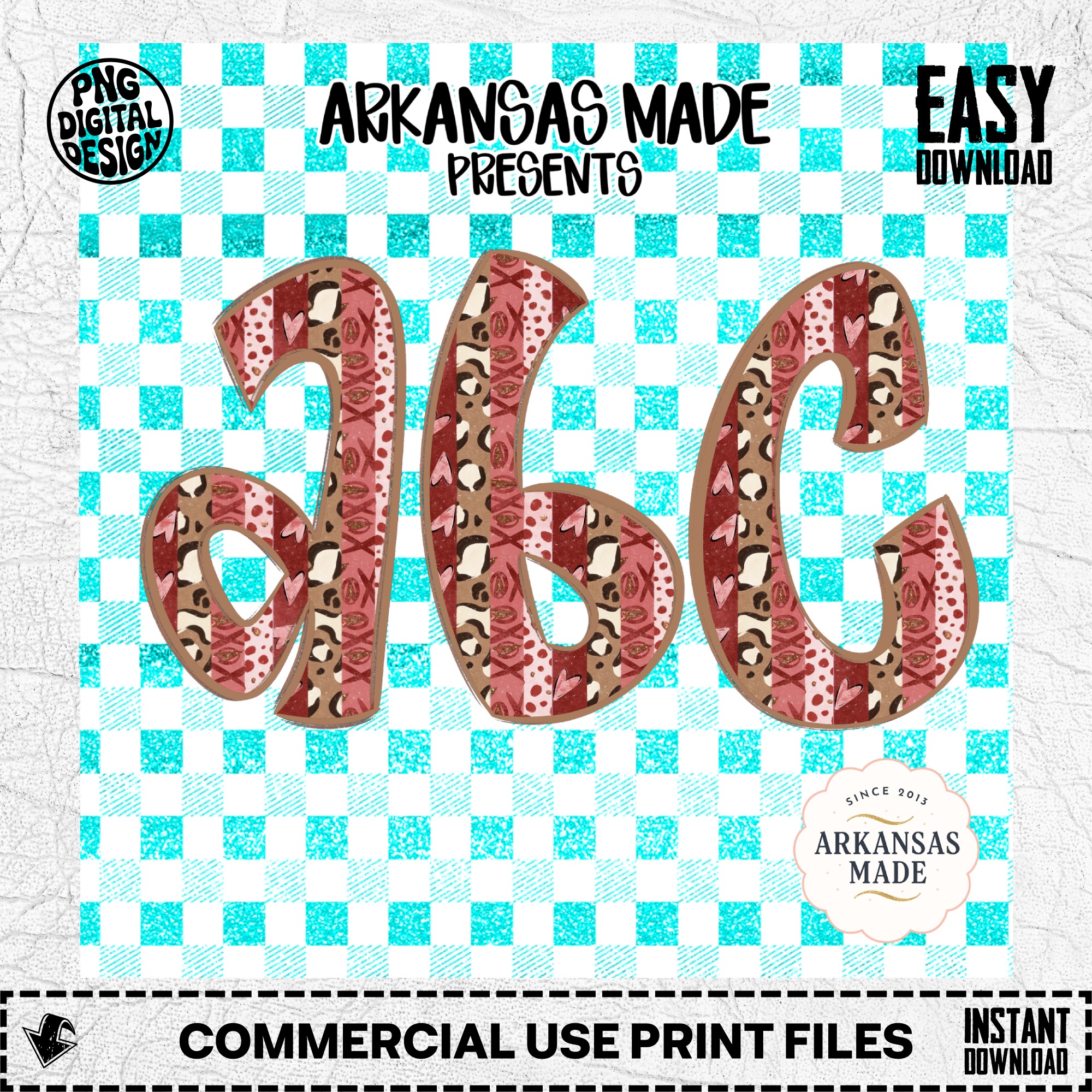 Digital Valentine Leopard Hearts Full A-Z Alpha Set, Sublimation DTF PNGs, Plaid Checkered Alphabet Download, Trendy Love Letters - Image 2