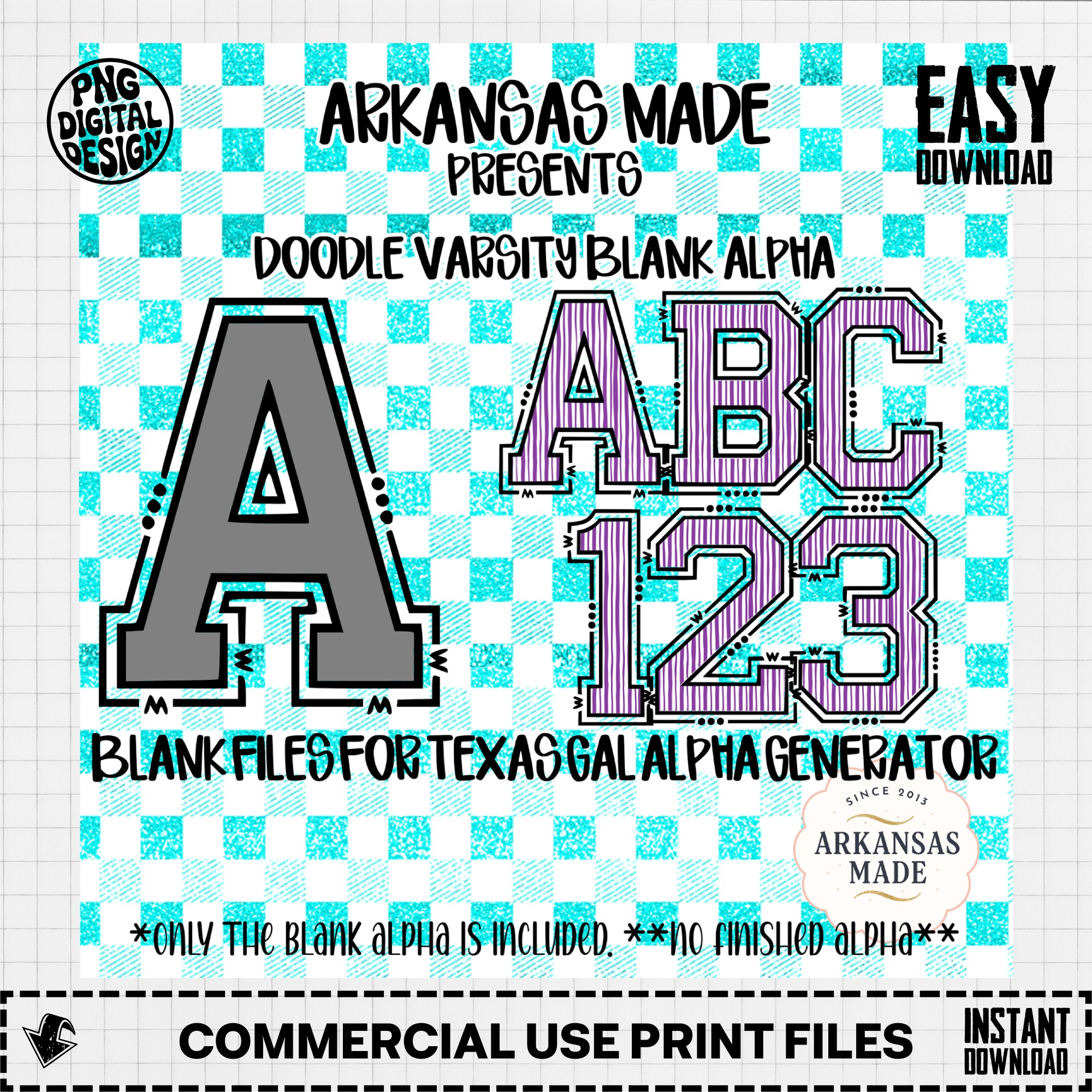 Doodle Varsity Blank Alpha, Digital Download Sublimation, Custom Letter Numbers, SVG PNG Files, DIY Crafting, Texas Gal Alpha Generator - Image 2