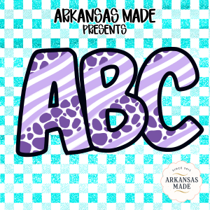 Digital A-Z Alphabet, Full Letters Bundle, Sublimation DTF PNGs, Teal Checkered Animal Print Stripes, Instant Download, Graphic Design