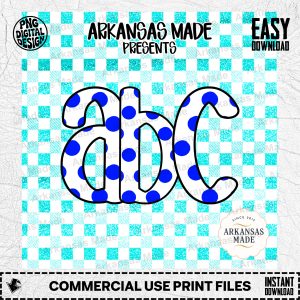 Blue Polka Dot Alphabet Digital Download Alpha Set - Fun Letters PNG, ABC Clipart Bundle, Nursery Decor, Craft Supplies