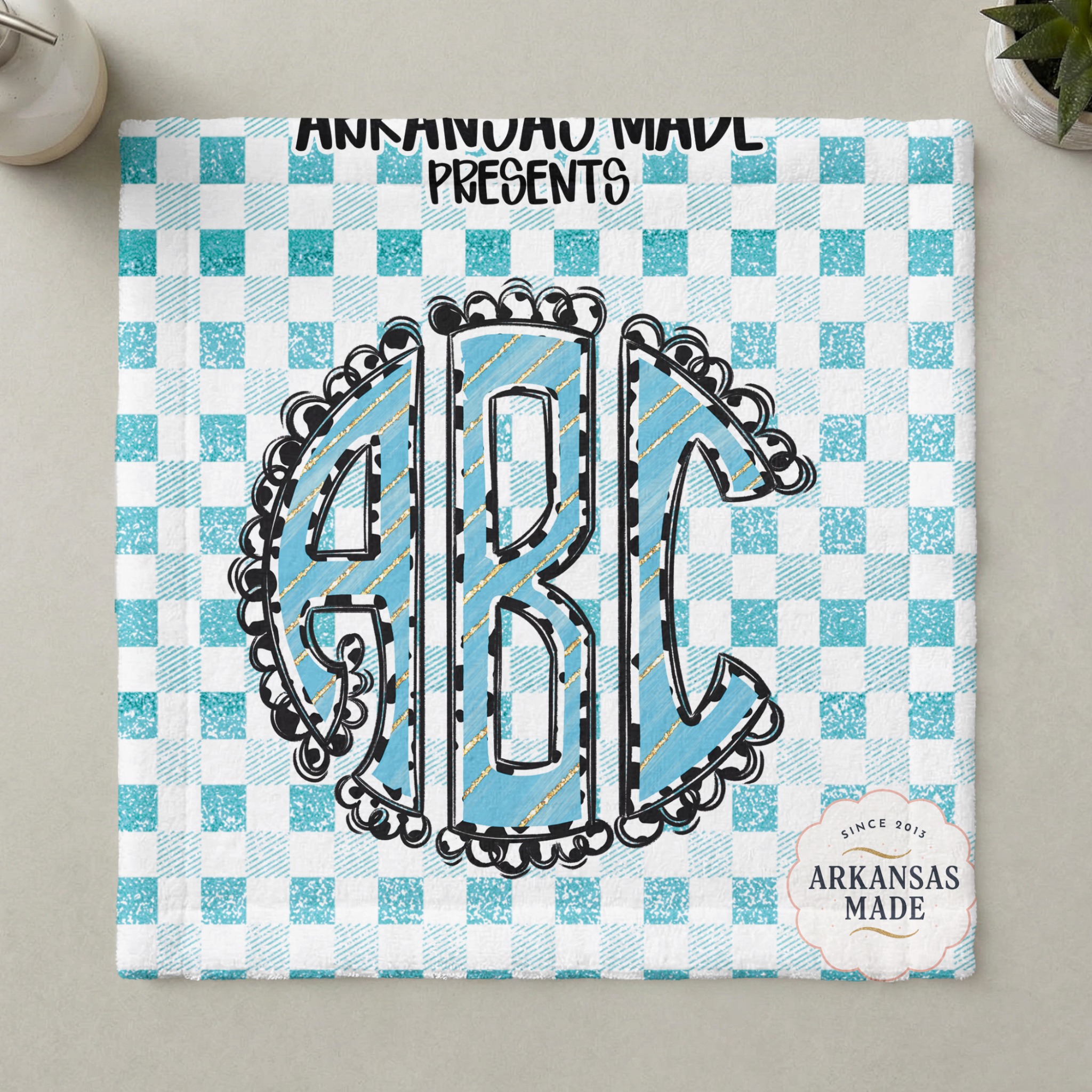 Teal Glitter Dalmatian Dots Circle Monogram PNG, Digital Download, Gingham Buffalo Plaid, Custom Initial Alphabet, Sparkly Spotted Design - Image 6