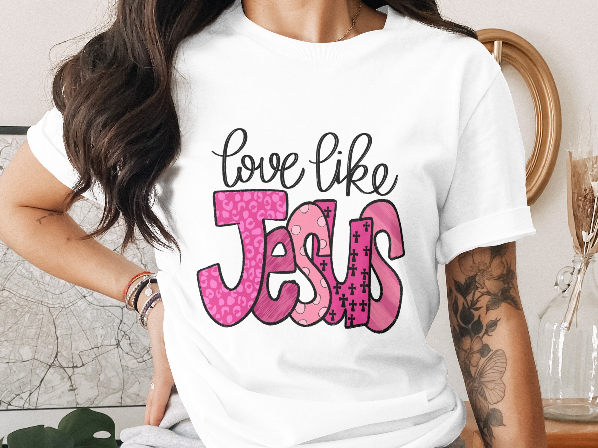 Love Like Jesus PNG Sublimation, Christian Faith DTF Digital Download, Trendy Pink Leopard Cross Quote, Religious Scripture Design, Bold