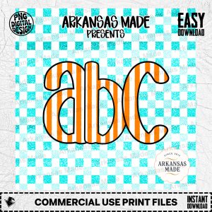 Orange Blue Striped Alpha Set, Faux Glitter Teal Gingham Letters ABC, Digital Download Alpha Set, Teacher Craft Graphic