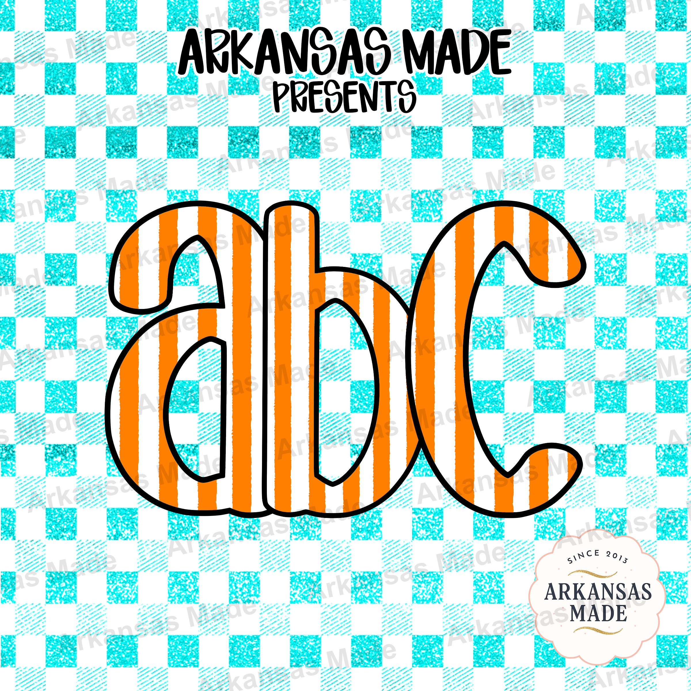 Orange Blue Striped Alpha Set, Faux Glitter Teal Gingham Letters ABC, Digital Download Alpha Set, Teacher Craft Graphic - Image 4