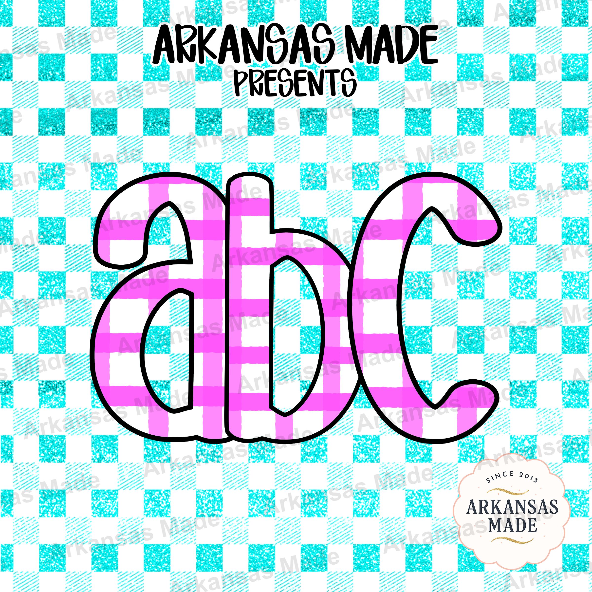 Pink Gingham Alpha Set Digital Download, Preppy Teal Glitter Buffalo Plaid Letters, ABC Clipart Bundle, Nursery Decor DIY Craft PNG - Image 4