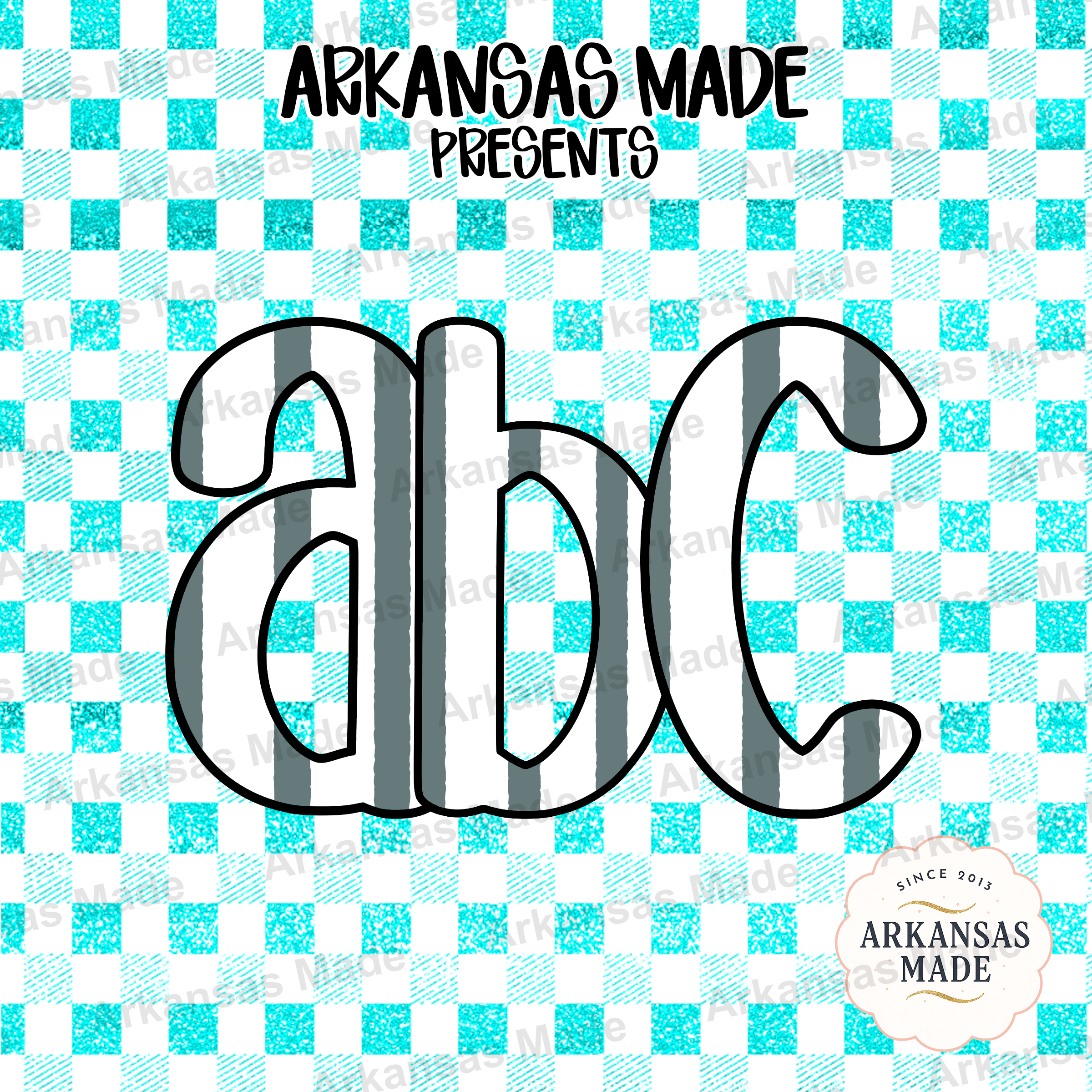Digital Download Alpha Set, Teal Buffalo Plaid Glitter Letters PNG, Striped Alphabet Monogram Font, Gingham Crafter's Supply - Image 4