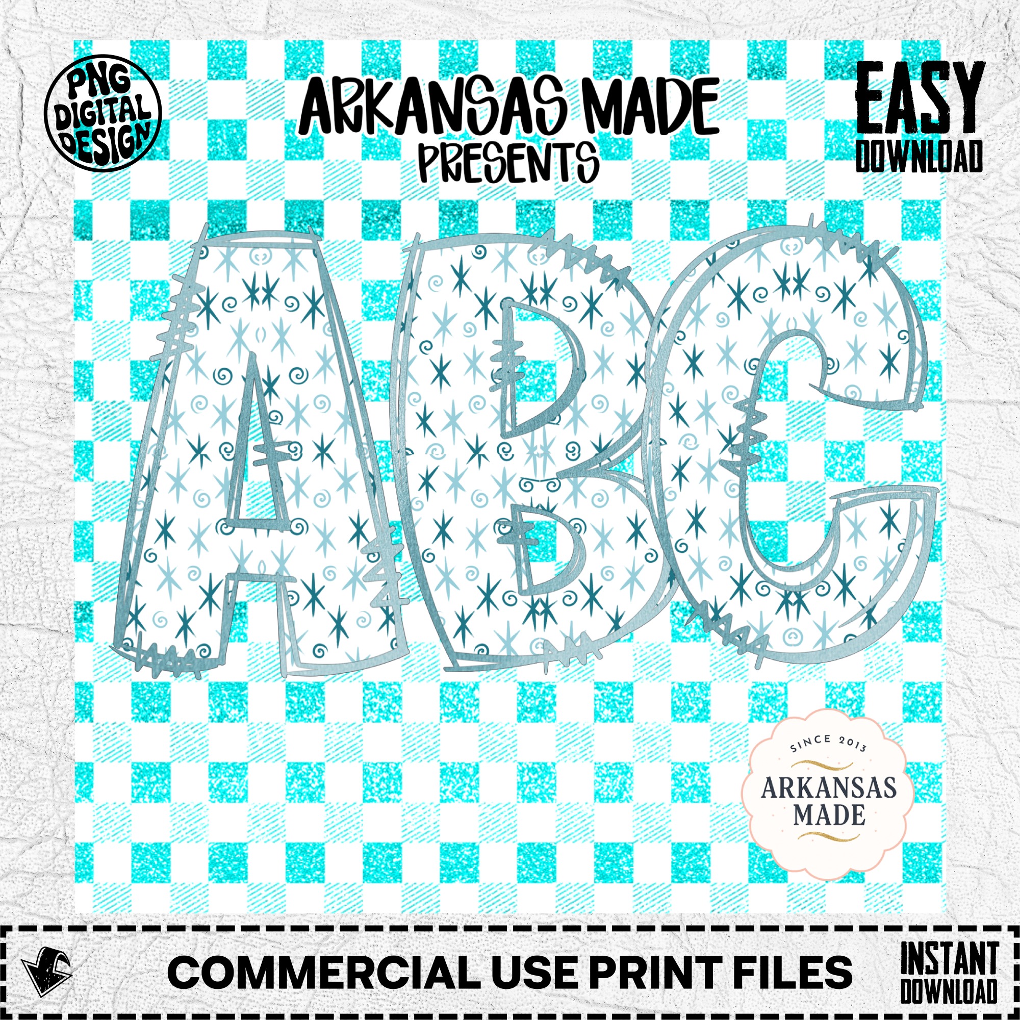 Digital, Digital Download Full A-Z Alpha, Sublimation DTF PNGs, Blue Teal Glitter Distressed Alphabet, Star Swirl Letter Set - Image 2