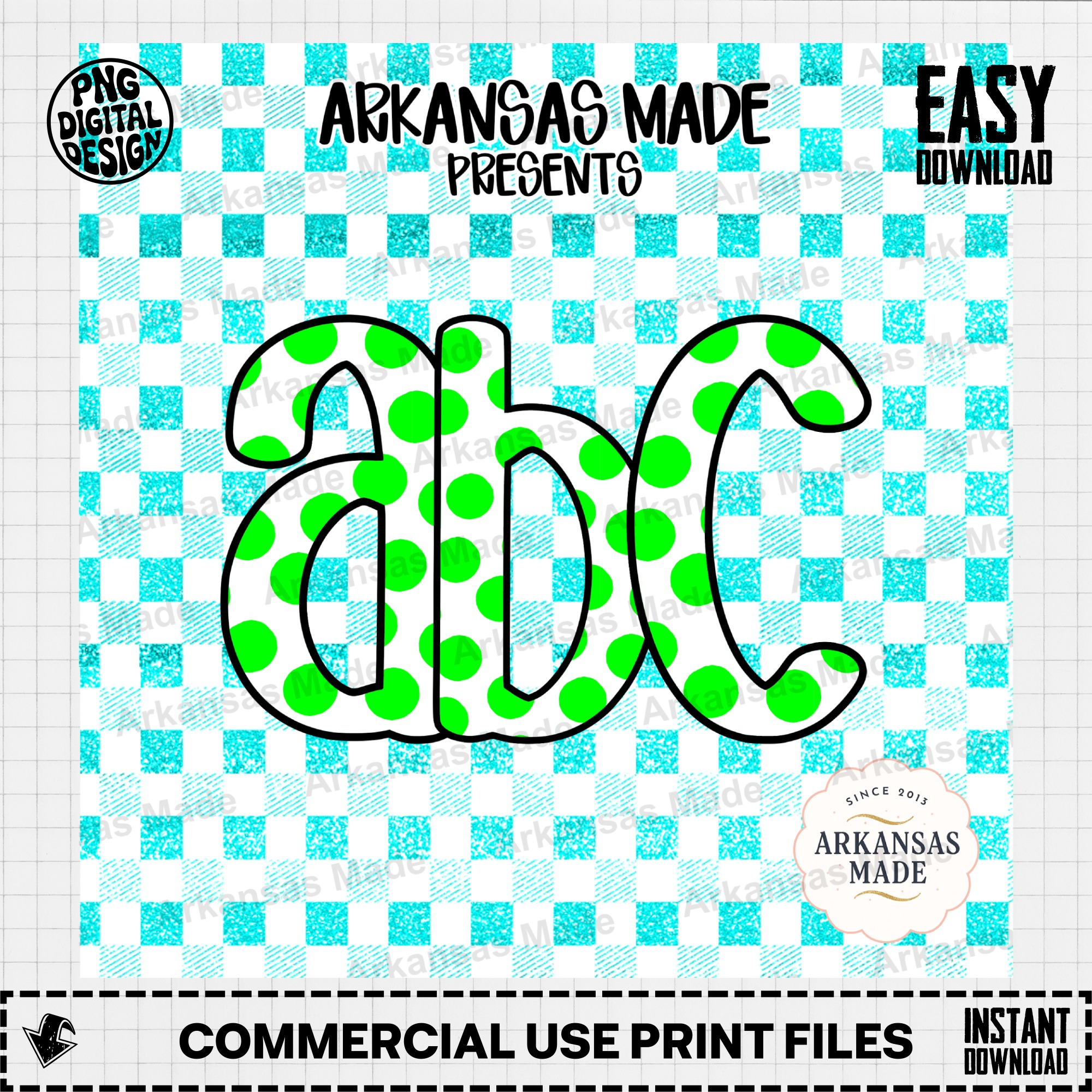 Green Polka Dot Alpha Set Digital Download | Preppy Gingham Checkerboard Letters PNG Bundle | Vibrant Summer Alphabet Font for DIY Crafts - Image 2