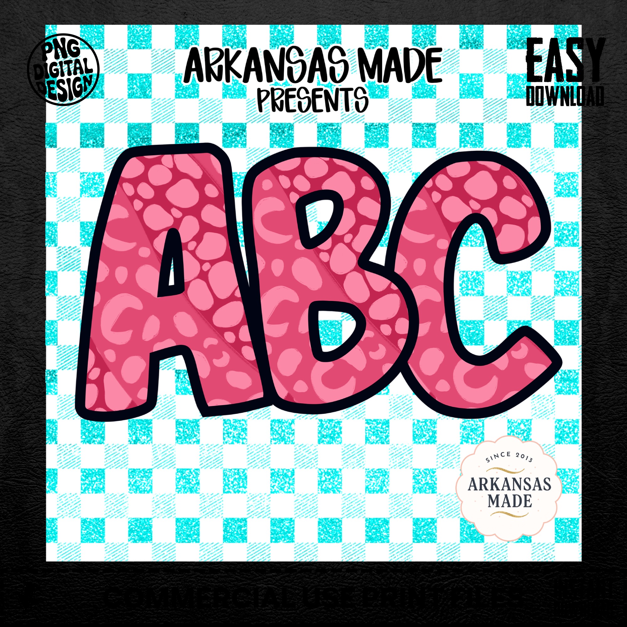Pink Dalmatian Spot A-Z Alphabet, Blue Gingham Letters, Digital Download, Sublimation PNGs, DTF Transfers, Full Alpha Pack, Glitter Pattern - Image 5