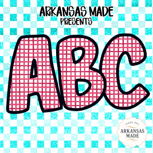 Red Plaid ABC Alphabet Digital Download, Full A-Z Alpha Letters, Sublimation DTF PNGs, Teal Gingham Glitter Checkered