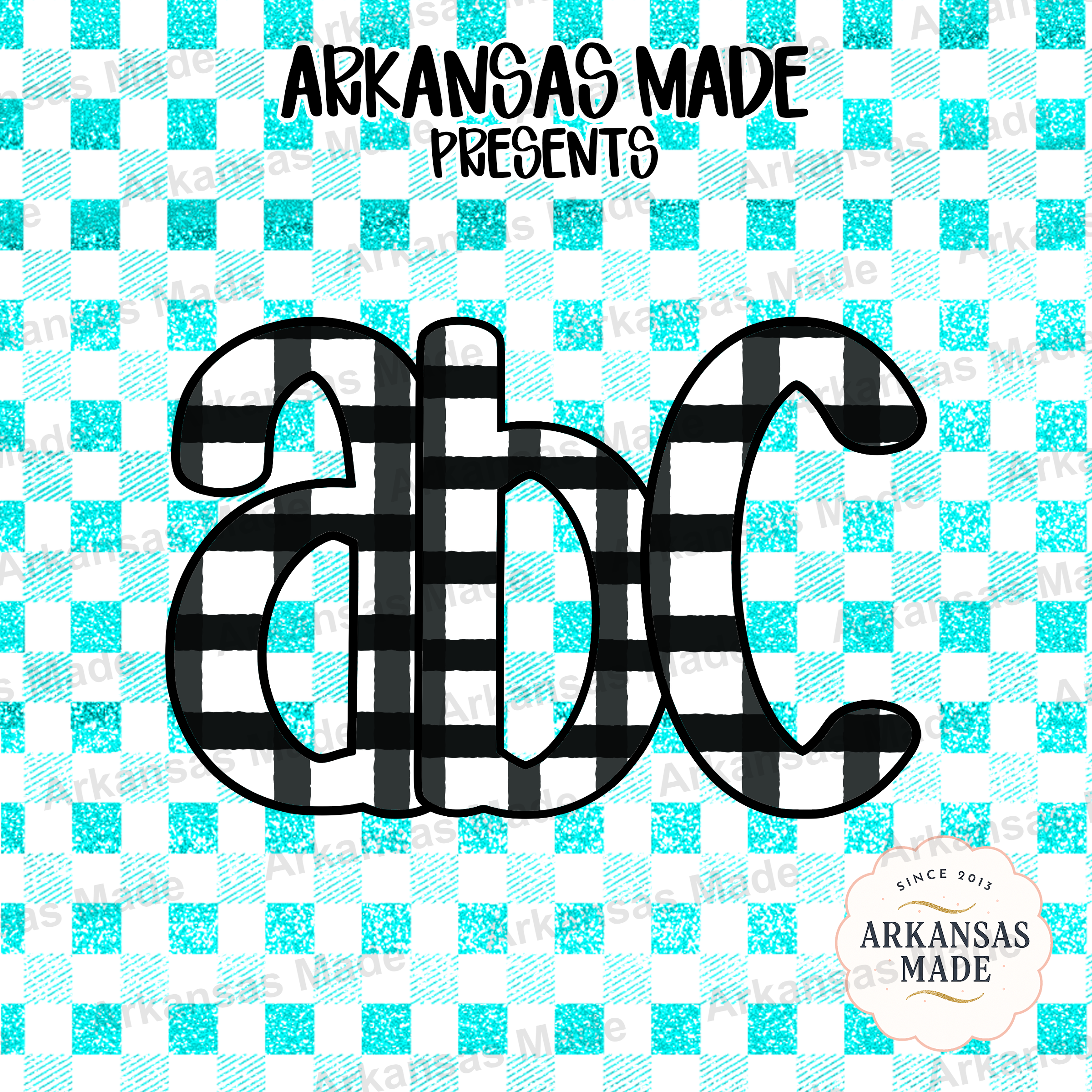 Teal Glitter Buffalo Plaid Digital Download Alpha Set PNG | Rustic Farmhouse Gingham Sparkle Letters Alphabet for Sublimation - Image 4