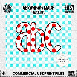 Red Polka Dot ABC Digital Download Alpha Set, Faux Glitter Plaid Alphabet Letters PNG, Playful Nursery Decor & Crafter Supply