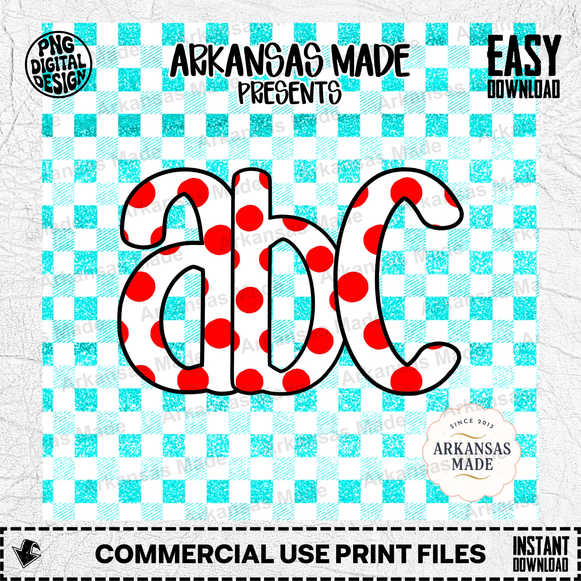 Red Polka Dot ABC Digital Download Alpha Set, Faux Glitter Plaid Alphabet Letters PNG, Playful Nursery Decor & Crafter Supply