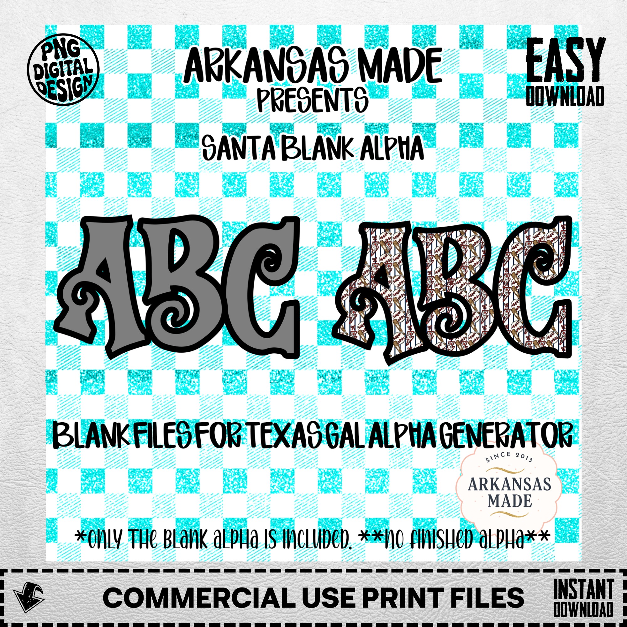 Santa Blank Alpha PNG, Digital Download Sublimation DTF File, Texas Gal Alpha Generator Compatible, Customizable Christmas Font, Craft - Image 4