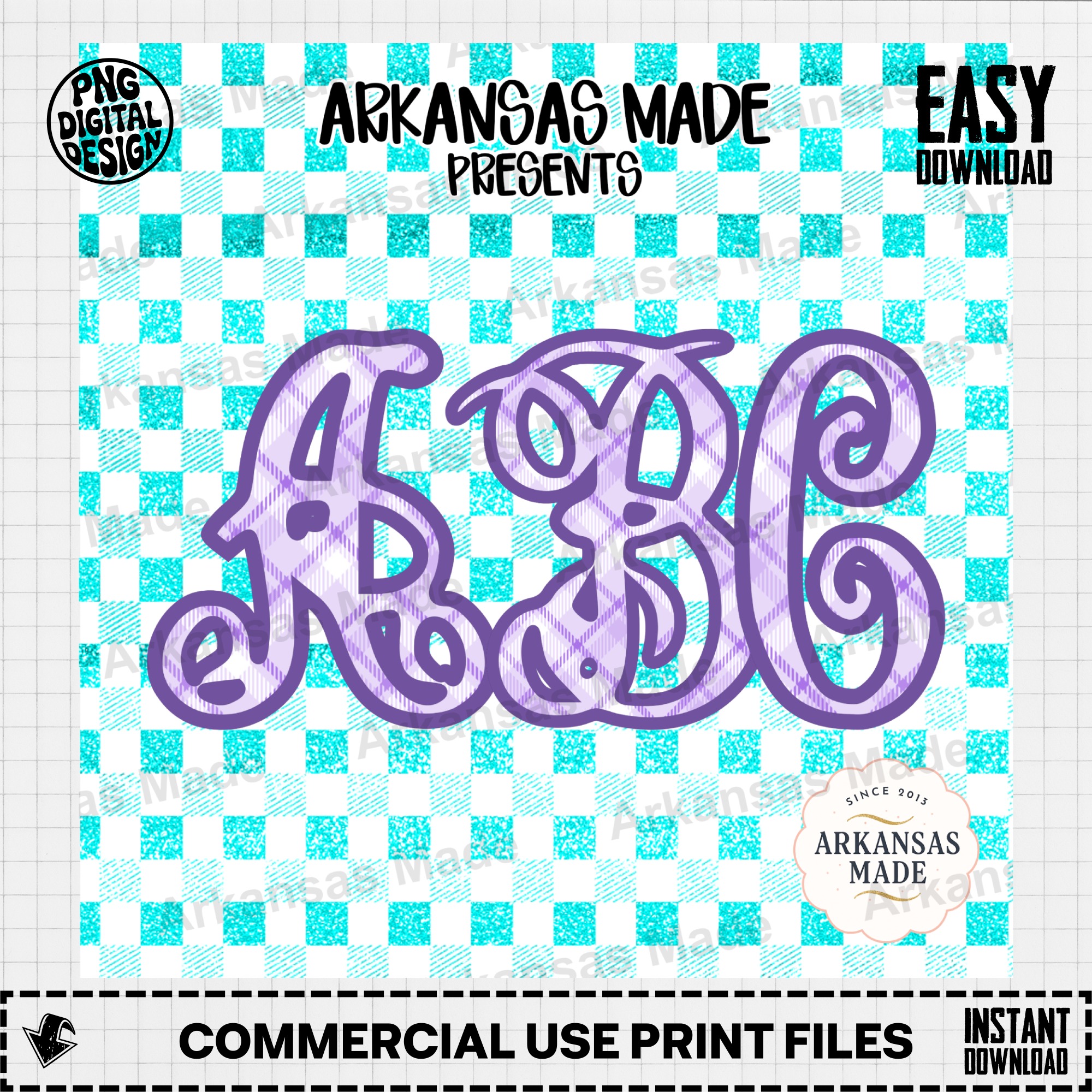 Plaid Monogram ABC Digital Download Alpha Set, Teal Glitter Letters PNG, Preppy Buffalo Check Sublimation Design - Image 2