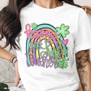 Happy Go Lucky Teacher T-Shirt, Rainbow Sublimation PNG, Groovy St Patrick's Day Design, Digital Download, Teacher Appreciation Gift