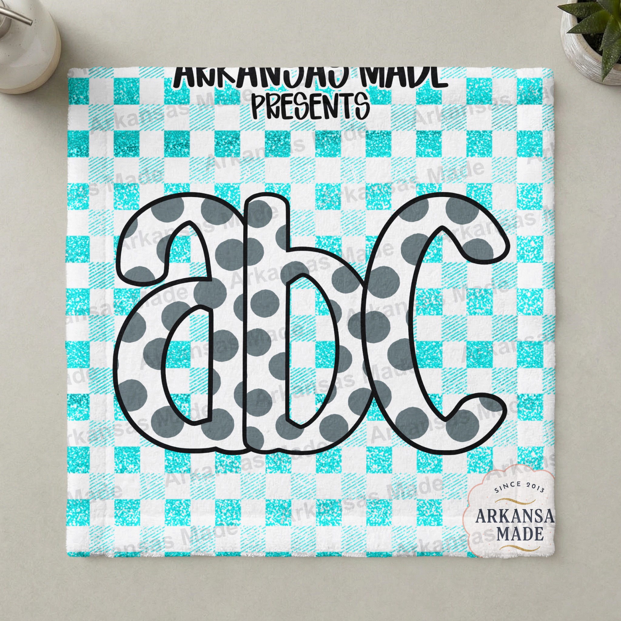 Aqua Polka Dot Gingham Alphabet Digital Download Alpha Set SVG PNG, Cute A-Z Letters, Craft Font Bundle, Personalized Kids Design - Image 3