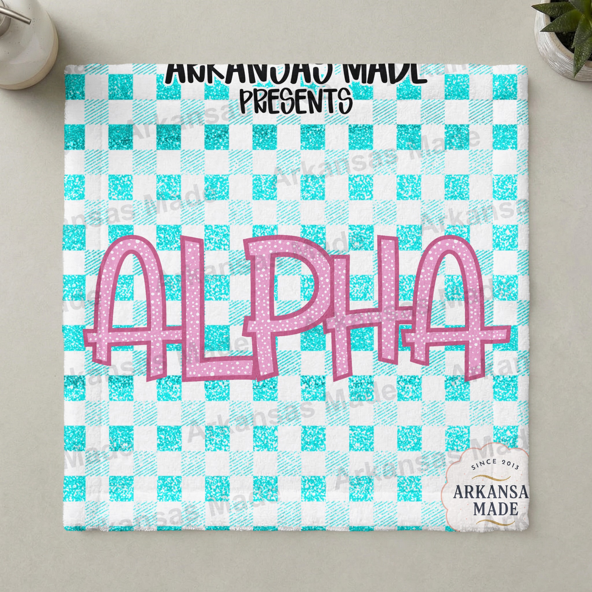 Pink Glitter Alpha Set Digital Download, Teal Checkered Alphabet PNG for Sorority Crafts, Preppy Digital Alpha Set - Image 3