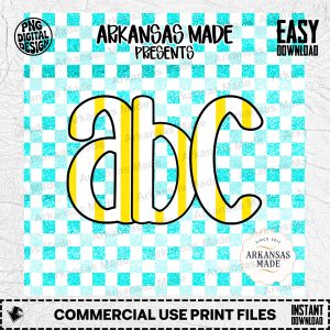 Teal Glitter Checkered ABC Letters Digital Download Alpha Set, Yellow Striped Alphabet PNG Bundle, Teacher Back to School Sublimation