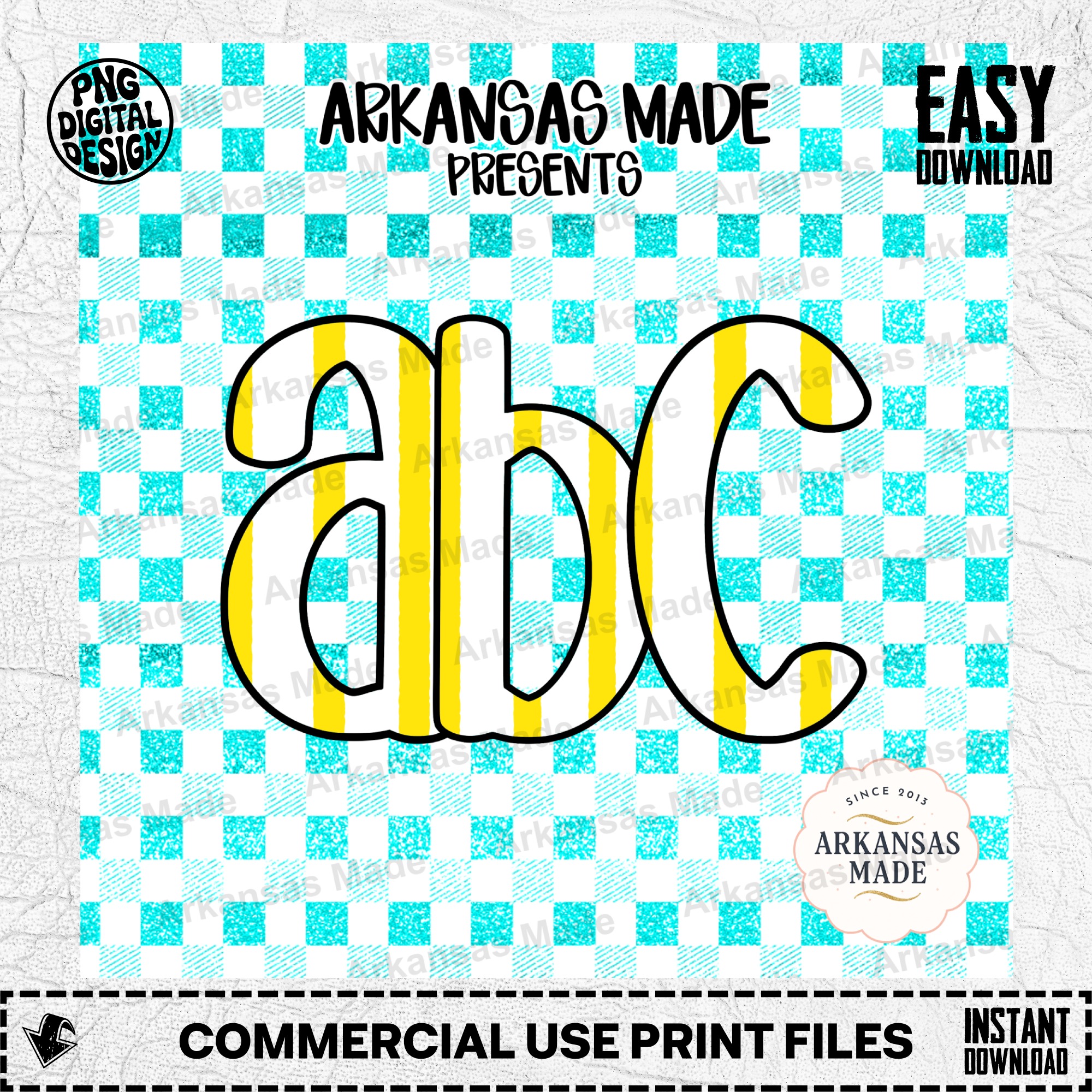 Teal Glitter Checkered ABC Letters Digital Download Alpha Set, Yellow Striped Alphabet PNG Bundle, Teacher Back to School Sublimation