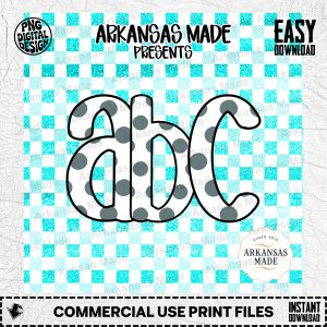 Polka Dot Alpha Set | Teal Gingham Check Alphabet PNG | Faux Glitter Letters Digital Download | Cute ABC Font Scrapbook & Sublimation