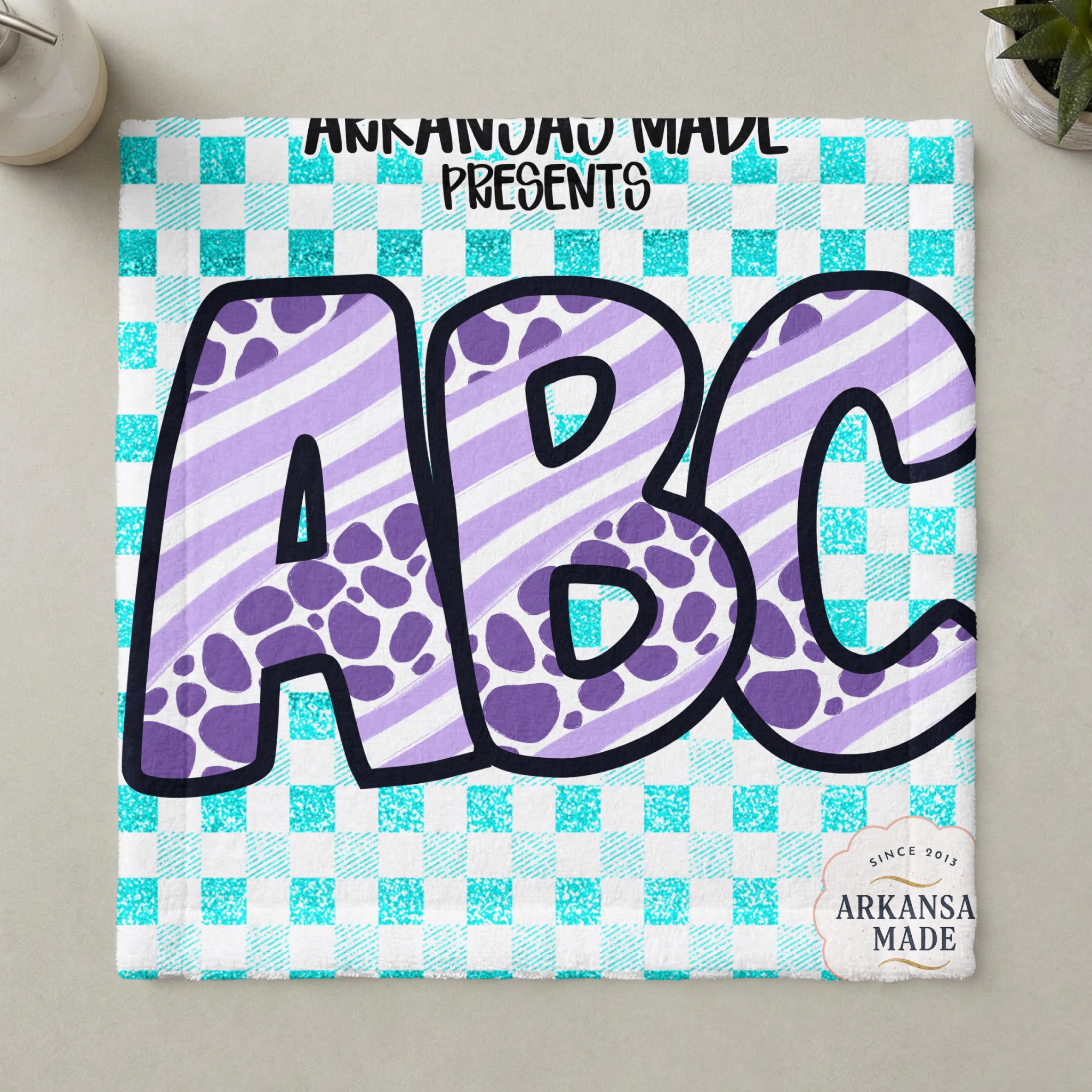 Digital A-Z Alphabet, Full Letters Bundle, Sublimation DTF PNGs, Teal Checkered Animal Print Stripes, Instant Download, Graphic Design - Image 6