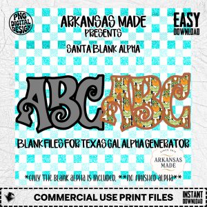 Santa Blank Alpha Digital Download, Sublimation DTF PNG, Texas Gal Generator Ready Letters, DIY Christmas Alphabet Files