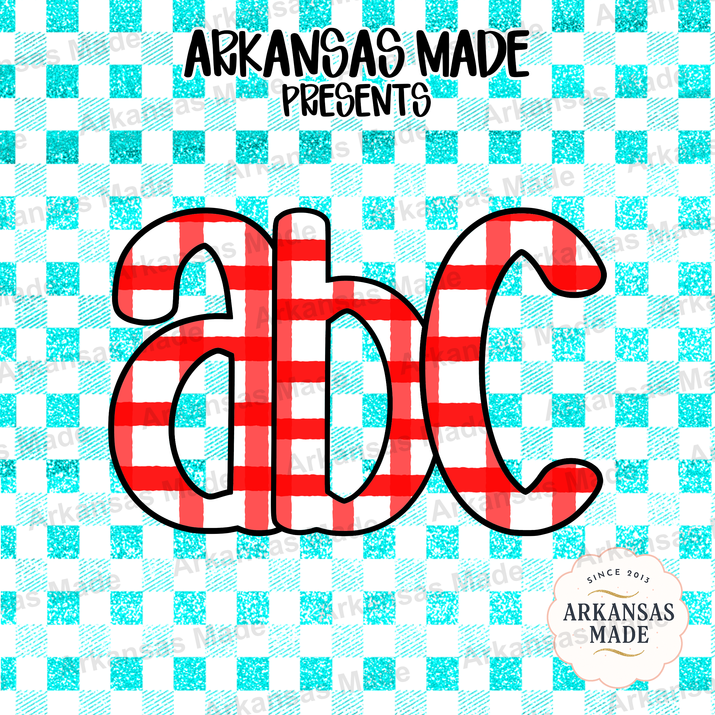 Red Gingham Buffalo Plaid ABC Digital Download Alpha Set with Faux Teal Glitter Background | Rustic Farmhouse Letters Font SVG PNG - Image 4