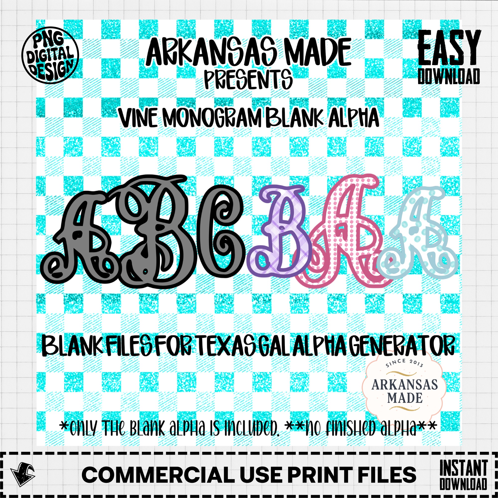 Vine Monogram Blank Alpha PNG for Texas Gal Alpha Generator, Digital Download, Sublimation DTF Ready, Custom Design Files, Instant Download - Image 2