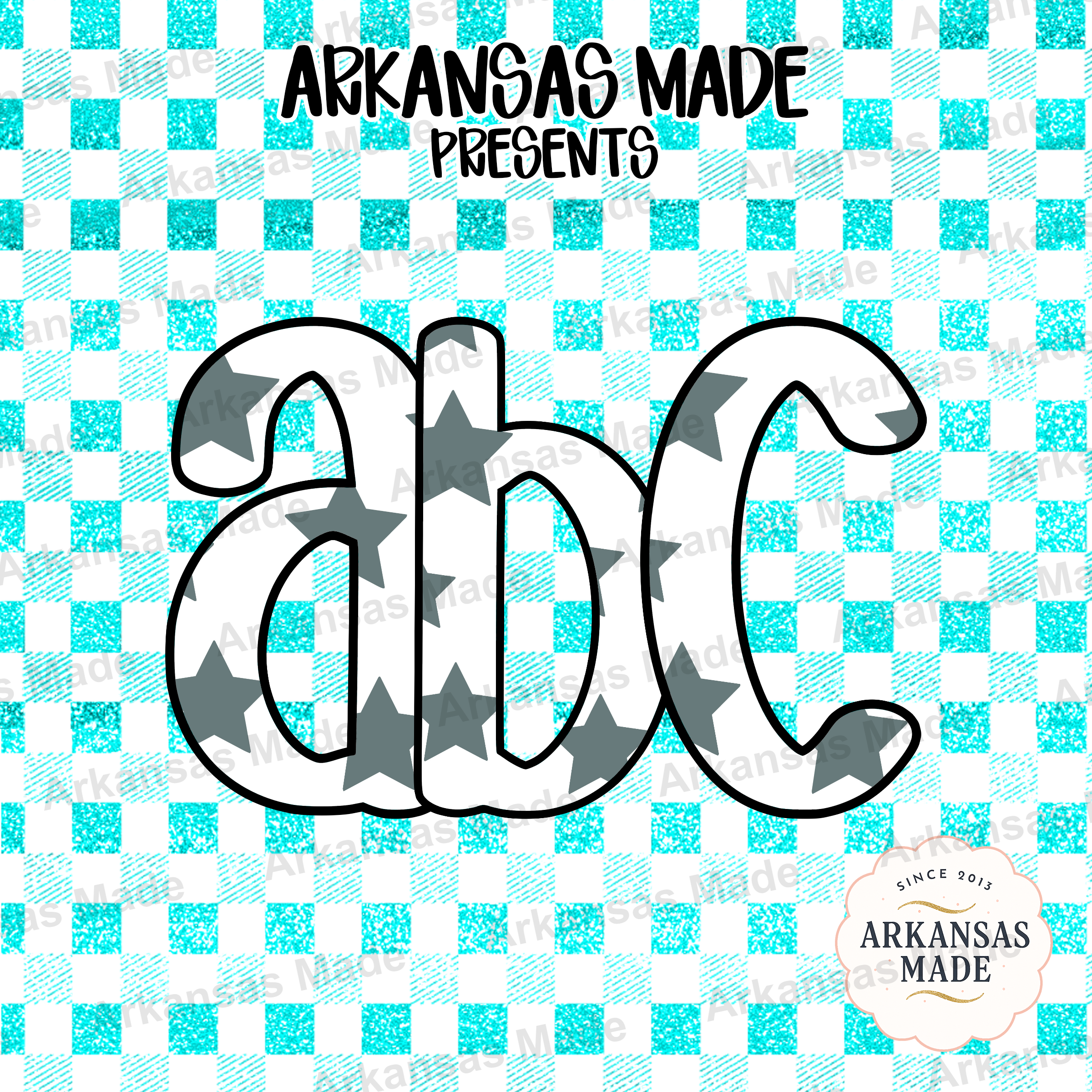 Teal Star Gingham ABC Alpha Set Digital Download, Glitter Alphabet Letters Font, Crafting PNG for DIY Projects, Instant Download - Image 4