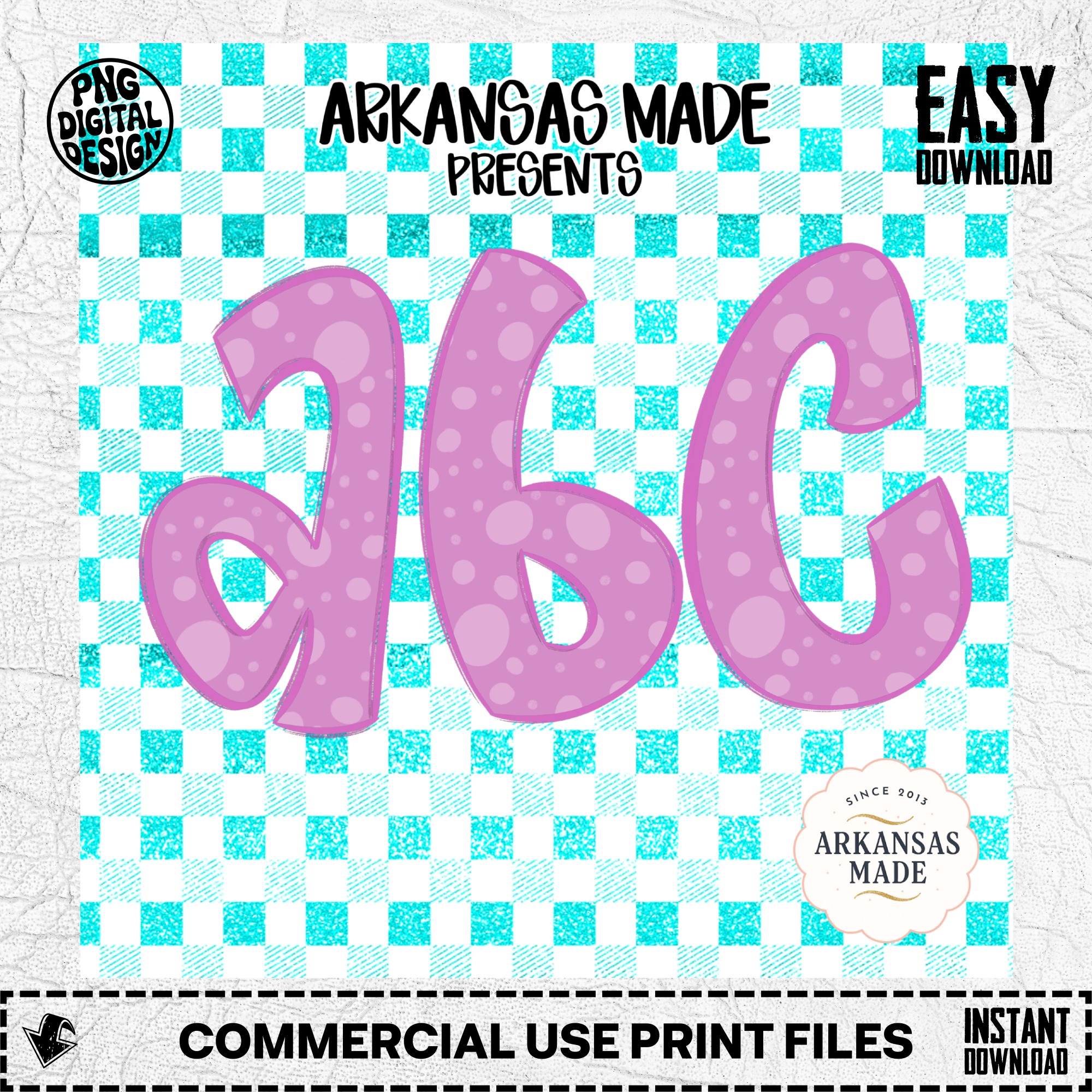 Digital, Digital Download Full A-Z Alpha, Sublimation DTF PNGs, Pink Polka Dot Alphabet, Glitter Teal Gingham Letters, Bubbly Font ABCs - Image 2