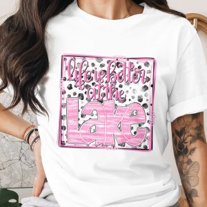 Life is Better at the Lake PNG, Pink Glitter Sublimation, Cow Print DTF Design, Lake Life Quote Digital Download, Summer Vacation Graphic
