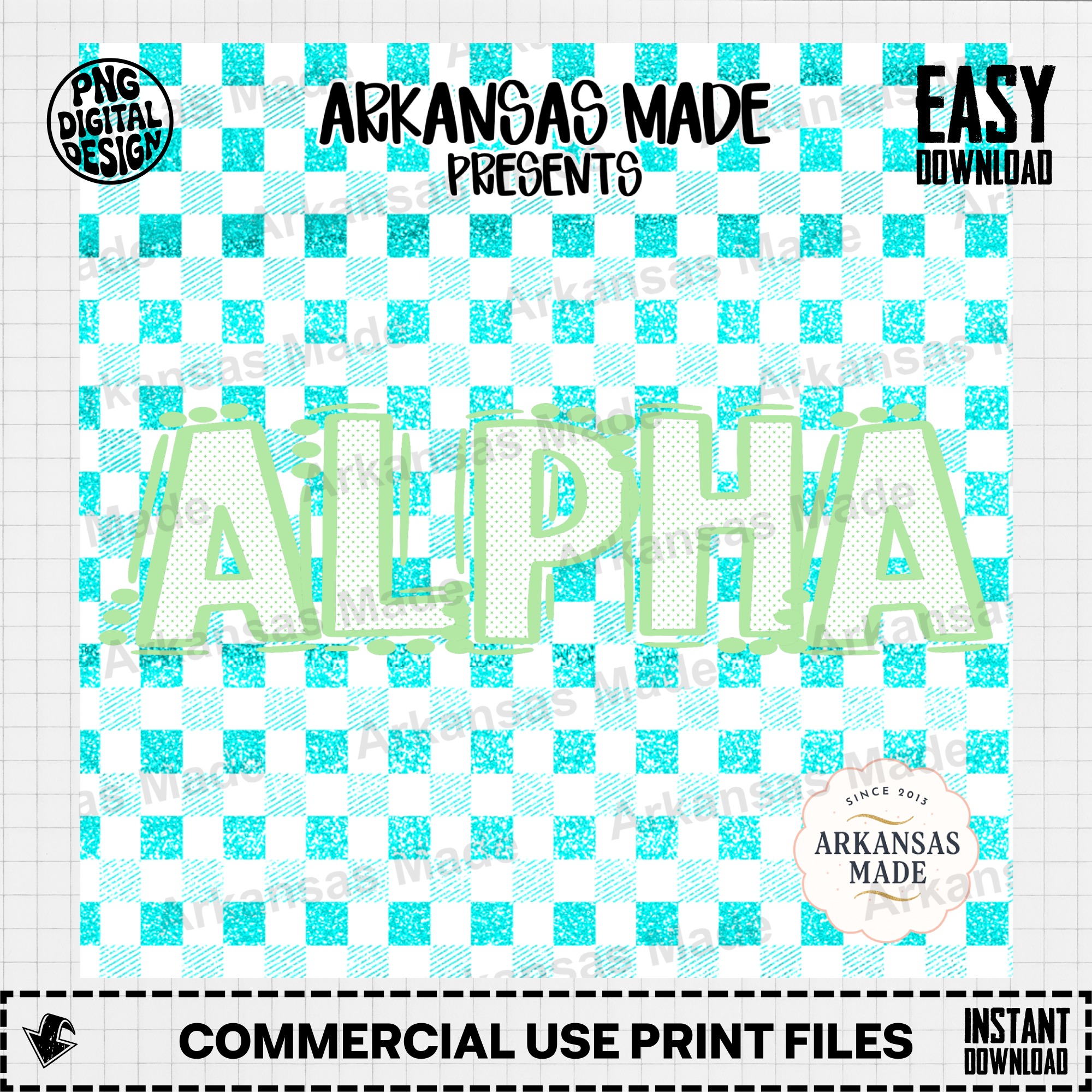 Alpha Sorority Digital Download Alpha Set, Teal Glitter Gingham Greek Life PNG SVG, Bid Day Big Little College Craft File - Image 2