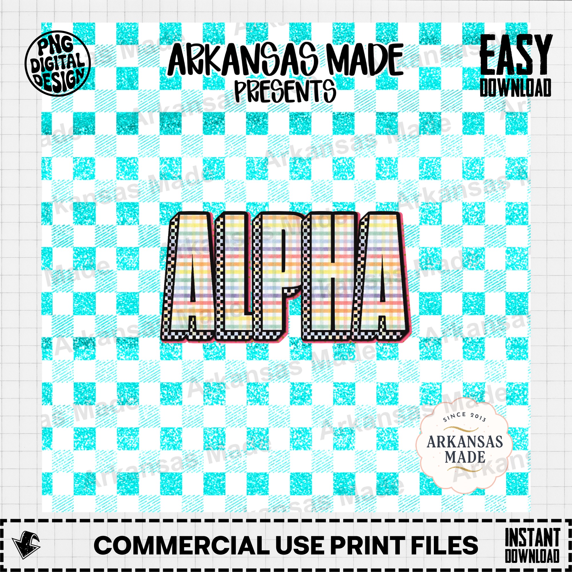 Preppy Alpha Letters Digital Download Alpha Set, Gingham Checkered PNG, Sorority College Craft Supply, Bright Colorful Alphabet - Image 2