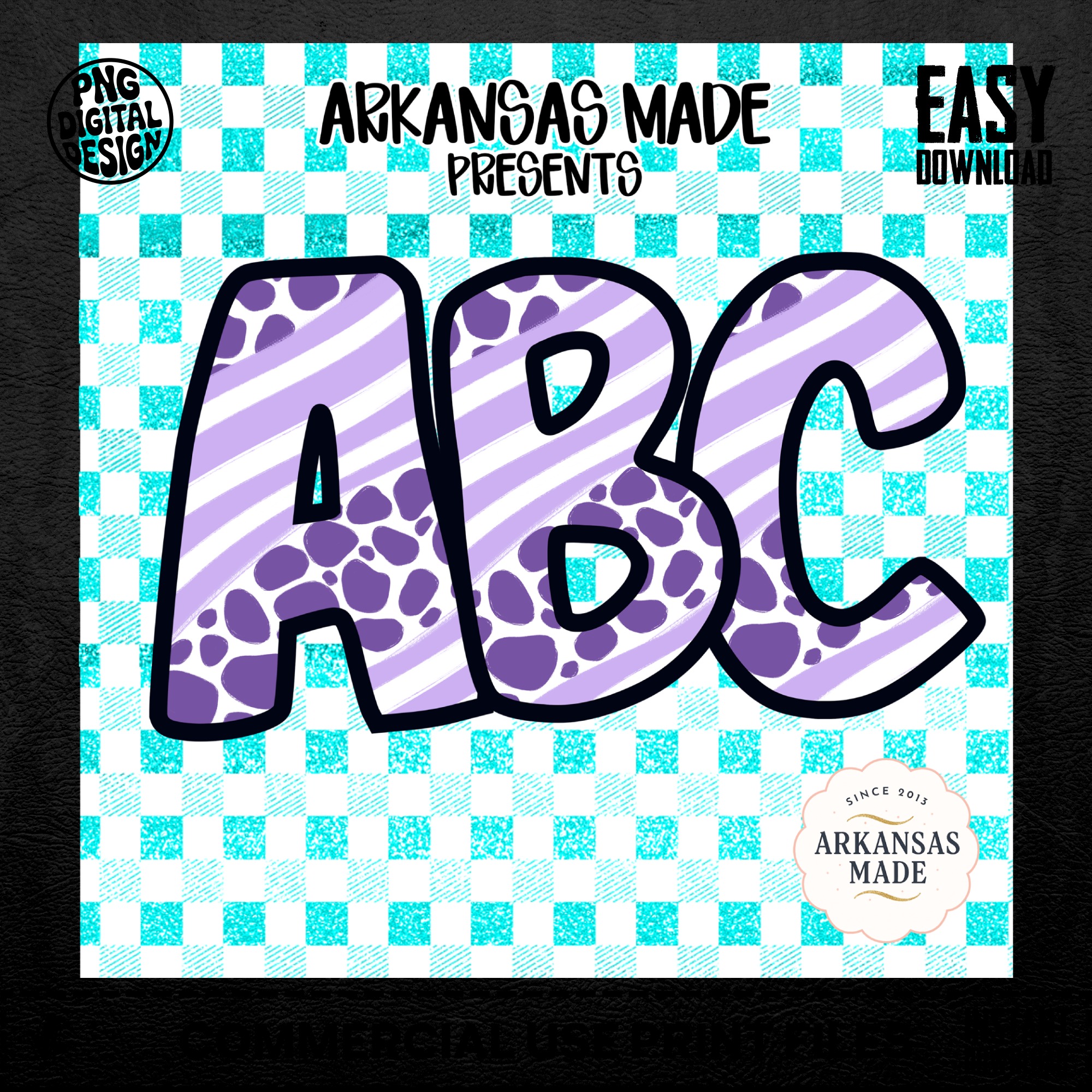 Digital A-Z Alphabet, Full Letters Bundle, Sublimation DTF PNGs, Teal Checkered Animal Print Stripes, Instant Download, Graphic Design - Image 5