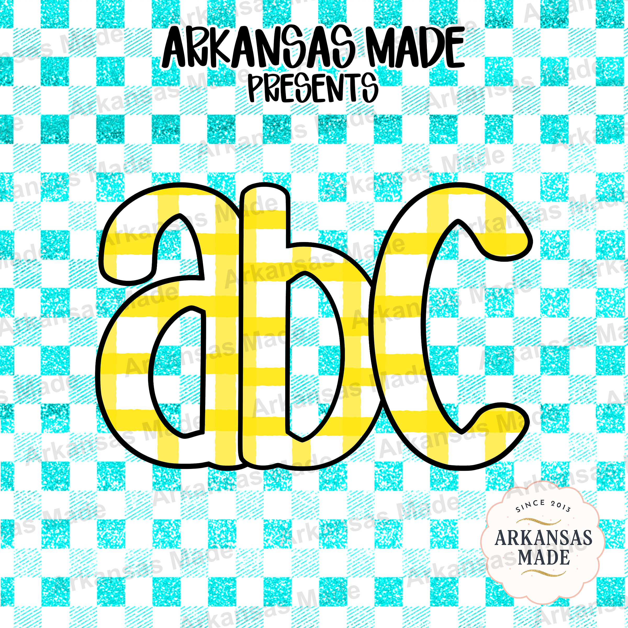 Gingham Alphabet PNG, Aqua Yellow Glitter Alpha Set, Checkerboard Letters Digital Download, Teacher Sublimation Design, Nursery Decor - Image 4