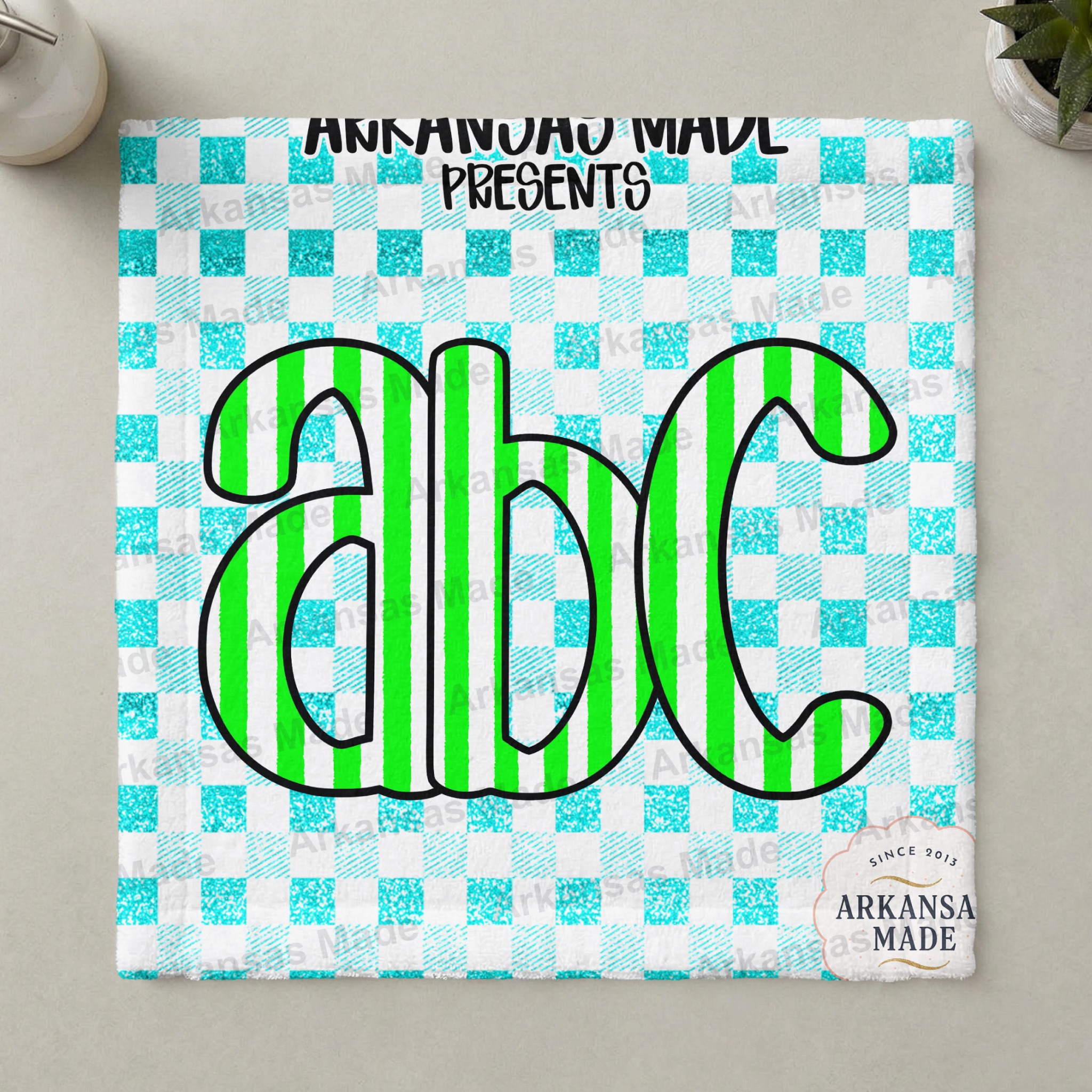 Green Striped ABC Digital Download Alpha Set - Teal Gingham Faux Glitter Alphabet Clipart for Teachers & Crafters - Image 3