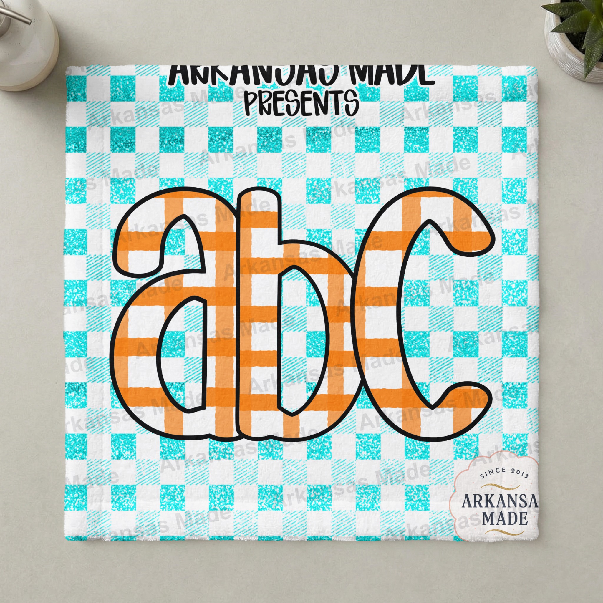 ABC Orange Gingham Digital Download Alpha Set, Turquoise Faux Glitter Letters, Back to School Teacher Classroom Decor PNG - Image 3