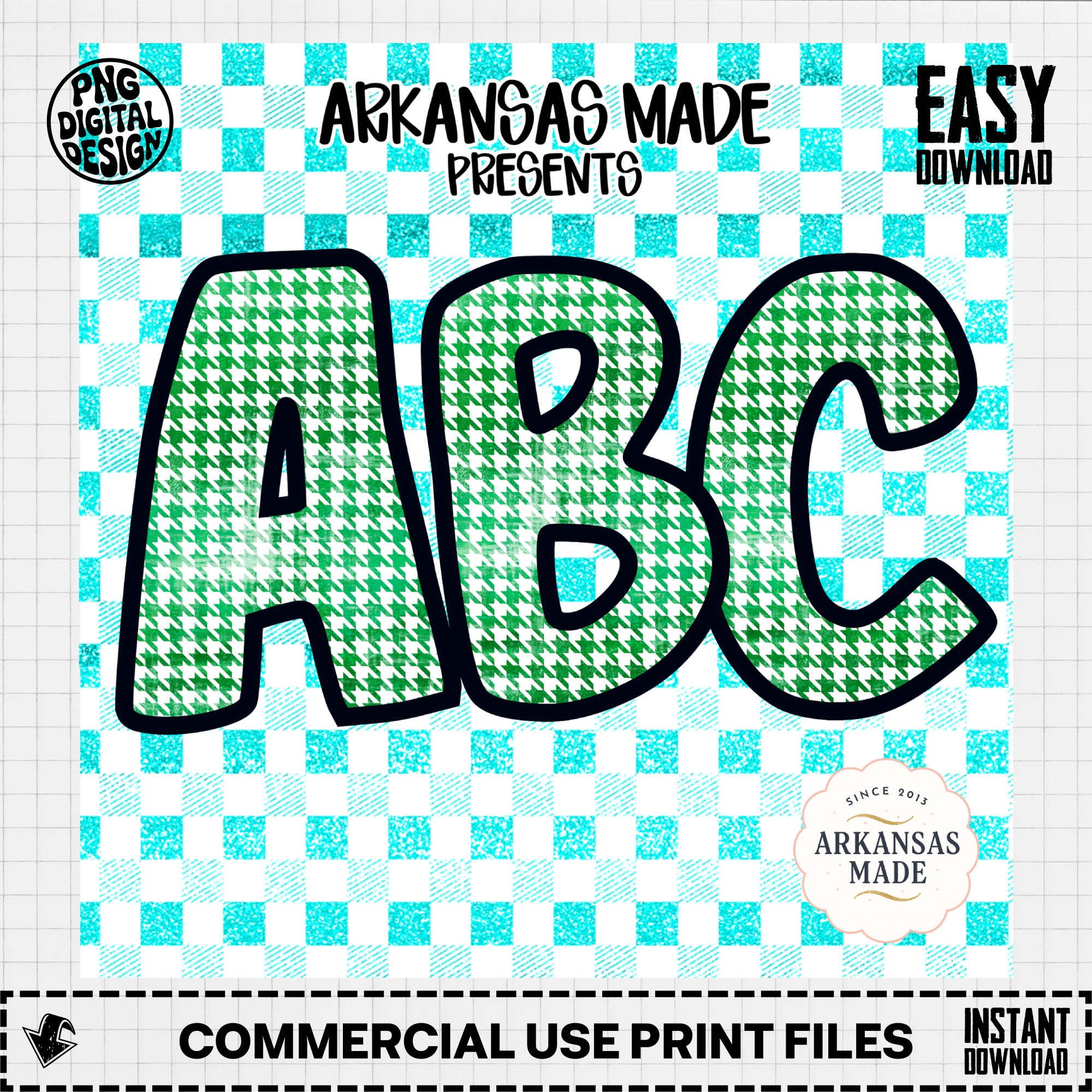 Digital Green Houndstooth Alphabet, Full A-Z Alpha PNGs, Distressed Letter Sublimation and DTF Bundle, Instant Download - Image 3