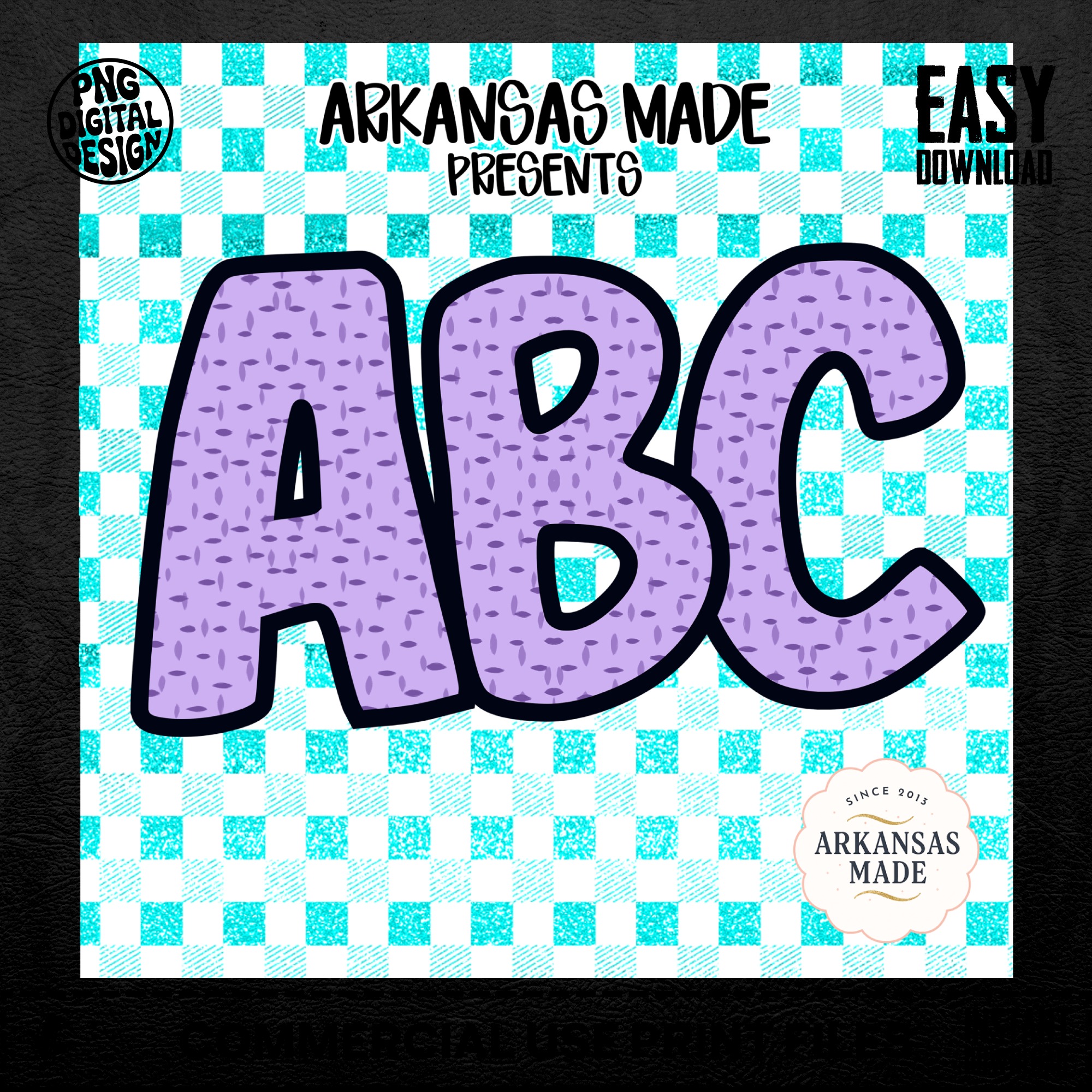 Digital, Digital Download Full A-Z Alpha, Sublimation DTF PNGs, Lavender Textured ABC Alphabet, Turquoise Gingham Checkered Design, Crafting - Image 5