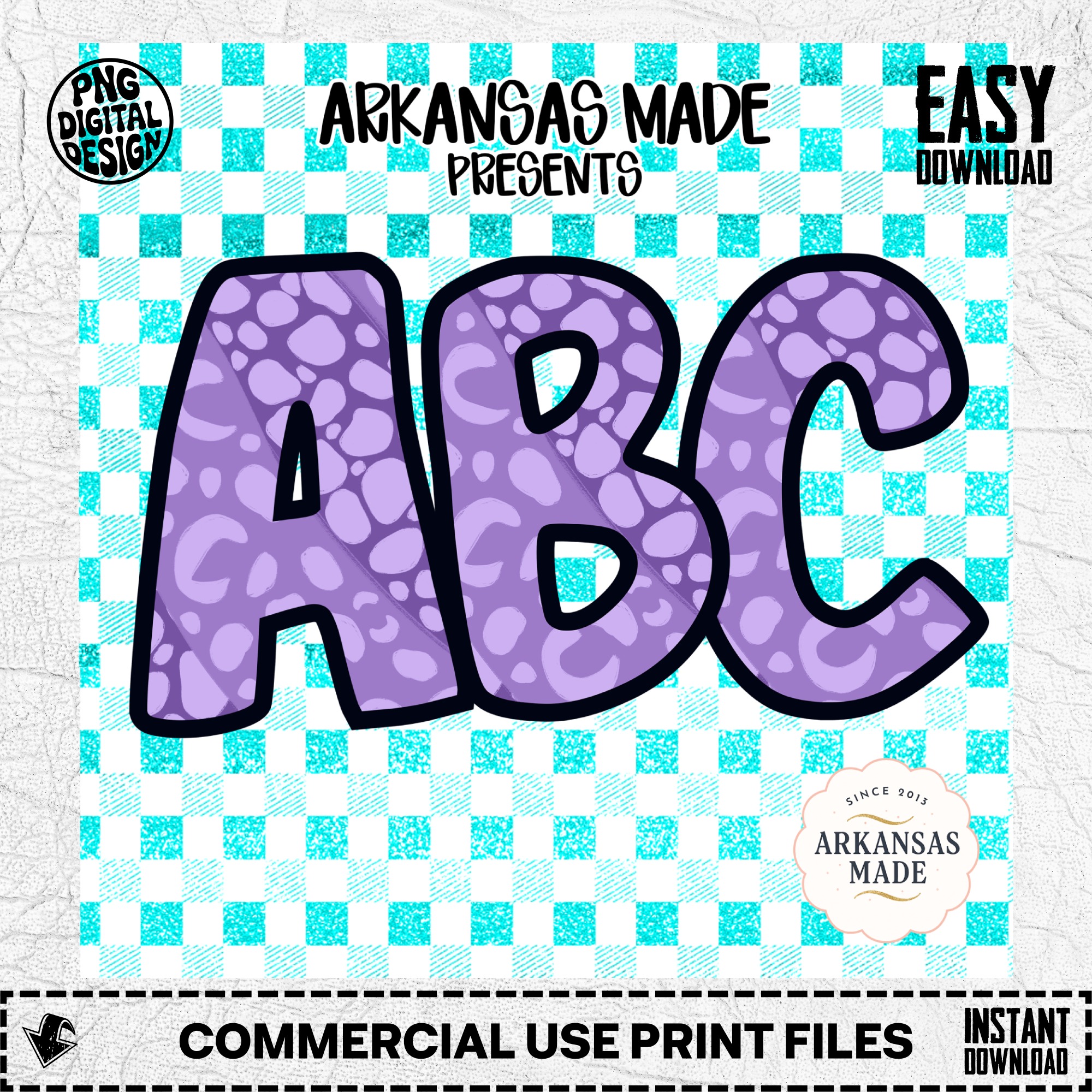 Purple Leopard Print ABC Alphabet, Full A-Z Alpha, Digital Download, Sublimation DTF PNGs, Turquoise Plaid, Kids Nursery Decor - Image 2