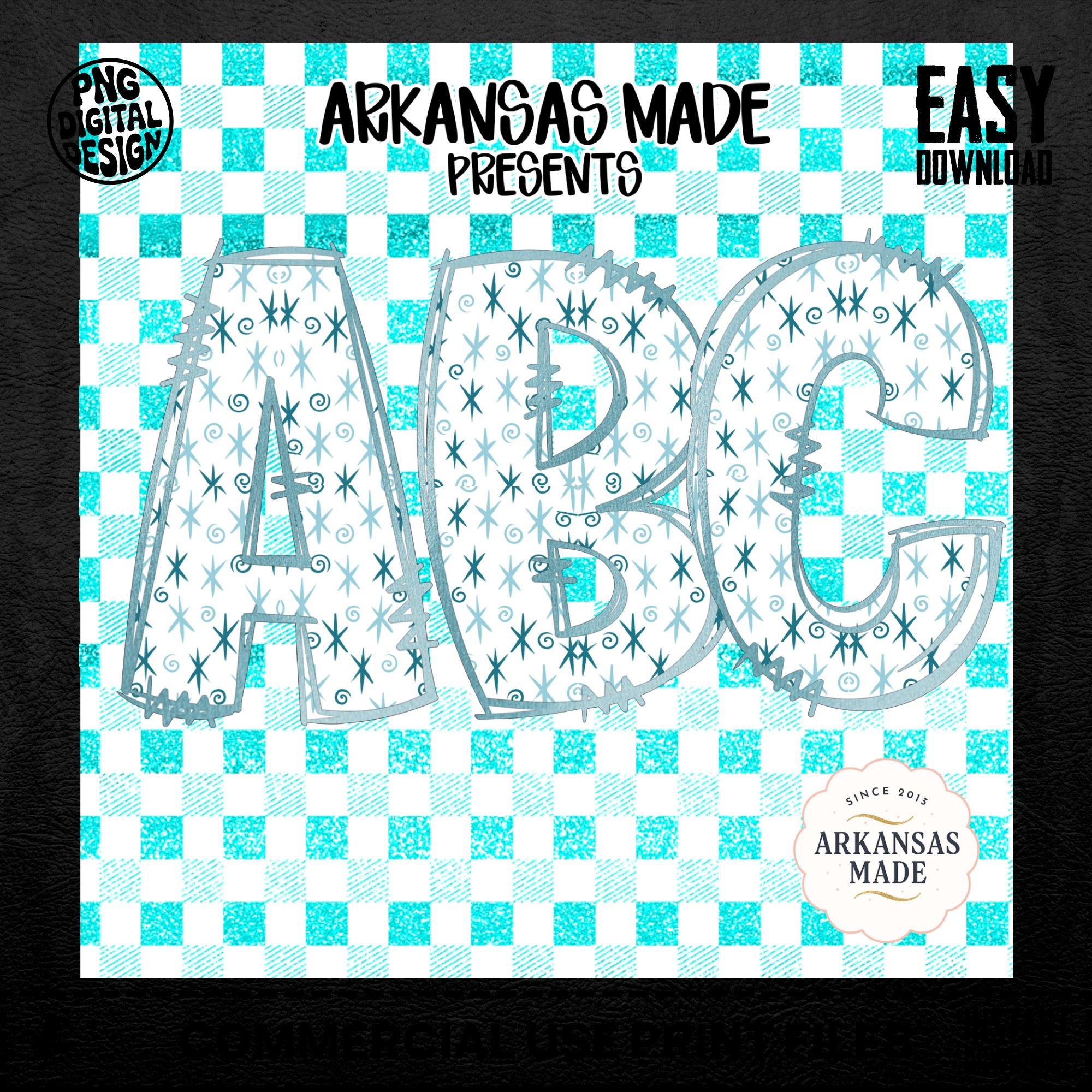 Digital, Digital Download Full A-Z Alpha, Sublimation DTF PNGs, Blue Teal Glitter Distressed Alphabet, Star Swirl Letter Set - Image 5