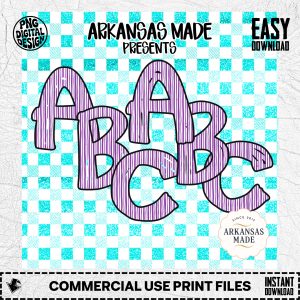 Striped Purple & Teal Faux Glitter Gingham Alphabet Digital Download, Fun ABC Letters Clipart Set, Teacher SVG PNG, Nursery Decor